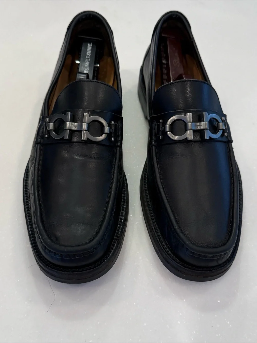 Salvatore Ferragamo Men’s David Gancini Bit Leather Loafers Black Sz 7D Wms 8.5